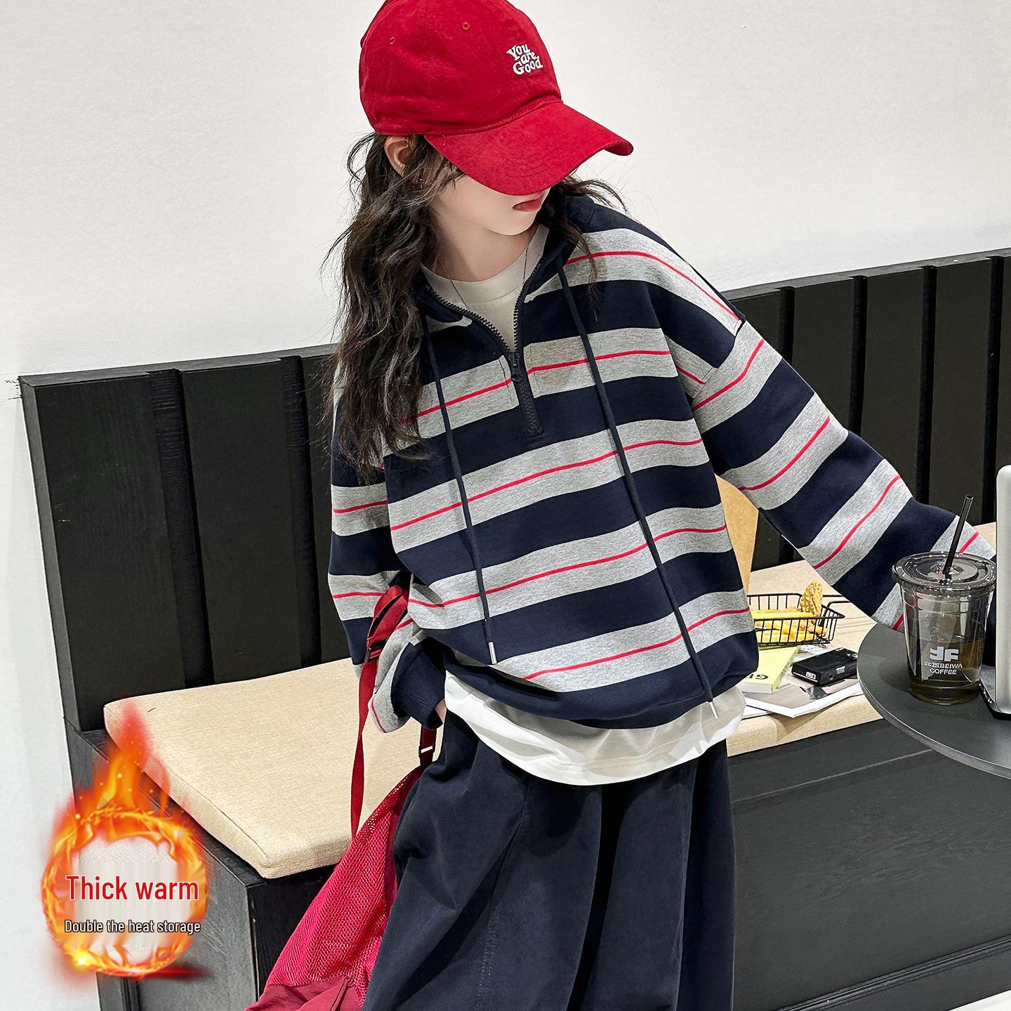 

Girls Striped Sweater & Thick Pants Two-Piece Set - Trendy Fall/Winter 2025 Collection 140cm