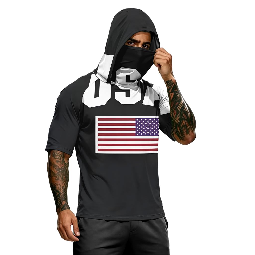 Men's Summer Independence Day Color Block Quick Dry Short Sleeve Tee, UPF 0+ UV Block Fishing & Sports Sun Hoodie