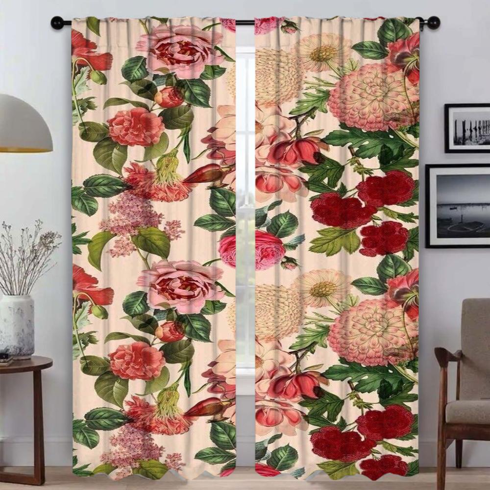 Set di 2 Tende Divisorie Floreali Tenda Soggiorno Decorazione di Halloween Tende in Garza Camera da Letto Arredamento Casa Realizzato in Poliestere Trattamento Finestra Zona