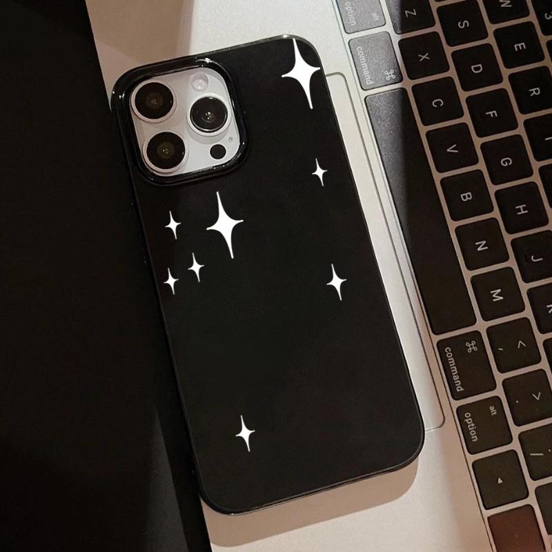 Korean Twinkling Star Pattern Soft Phone Case For iPhone 11 12 13 14 15 16 Pro Max X XR XS 7 8 Plus 16E Black Protective Cover