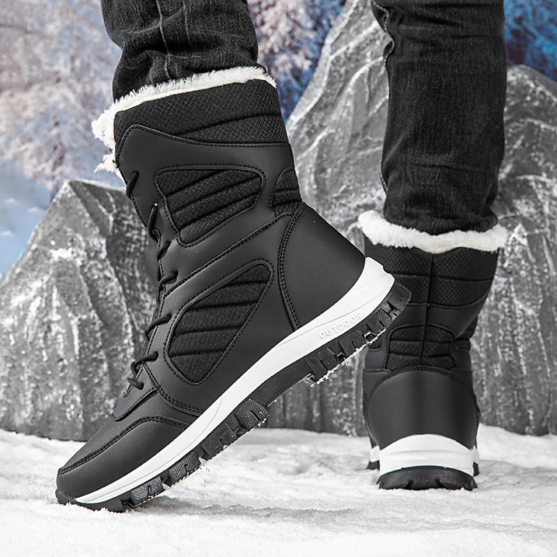 MCTIN Women White Snow Boots Winter Plush Black Warm Mid-calf Boots Ladies Slip-on Cotton Shoes Plus Size 35-42