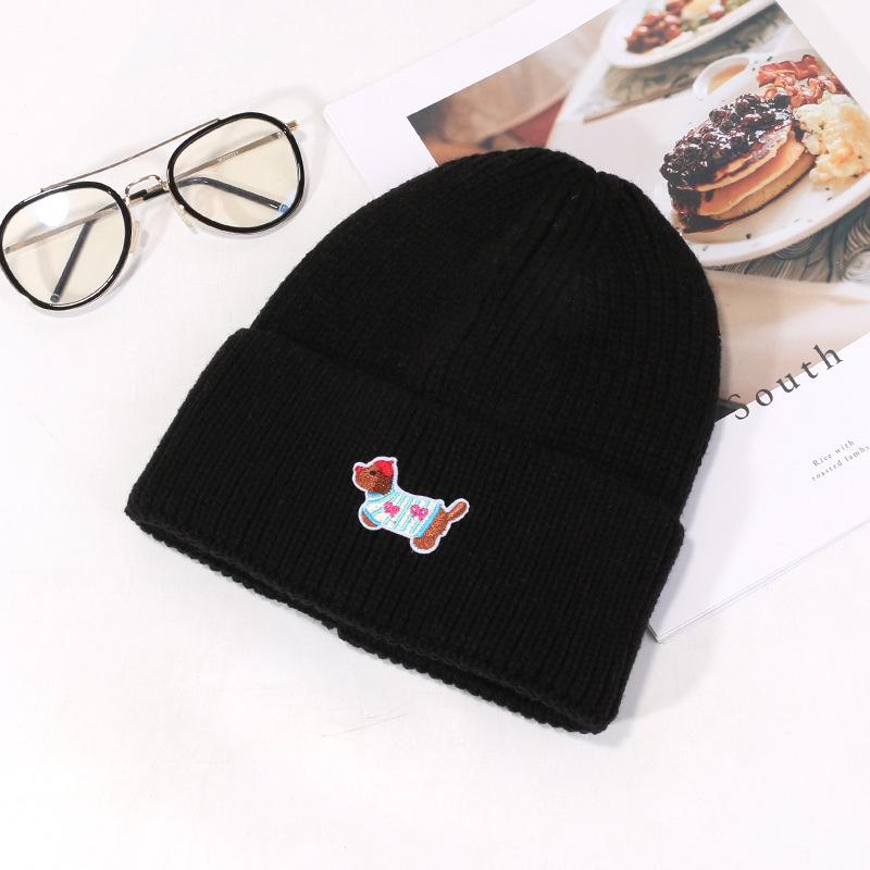 Autumn and Winter New Hat for Women Puppy Patch Knitted Hat Sweet and Cute Warm Wool Hat Outdoor Versatile Pullover Hat