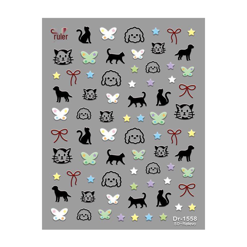 Redanco 5D Cartoon Nail Stickers - Music Cat & Dog 3D Design (DR1560)
