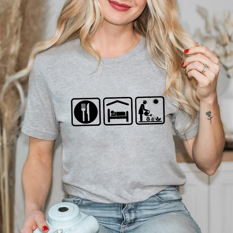 Watering Plants Depicting Garden Care Funny T-Shirt for Women Garden Graphic Casual Tops Funny Short Sleeve Tee Female Clothing