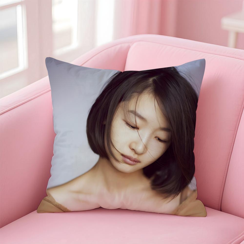 Fashion Elegant Chinese Actress ZZhou Dongyu Cushion Cover Pillowcase Short Plush Invisible Zipper Room Sofa Cushion Cover