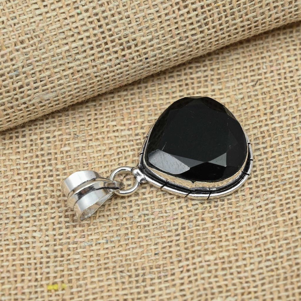 Black Spinel Gemstone Jewelry Solid 925 Sterling Silver Handmade Pendant