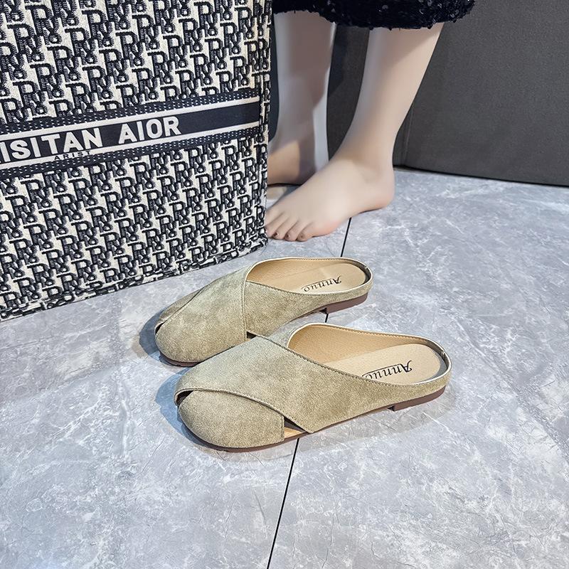 Baotou Half Slippers Women's Outer Wear 2025 New Summer Flat-bottomed Lazy One-pedal Soft-soled Birkencool Slippers