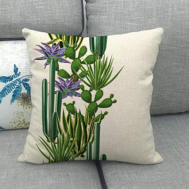 Green Plant Cactus Pattern Digital Printing Short Plush Pillow Covers For Car Sofa Office Cushion Cover Home Goods 60X60Cm