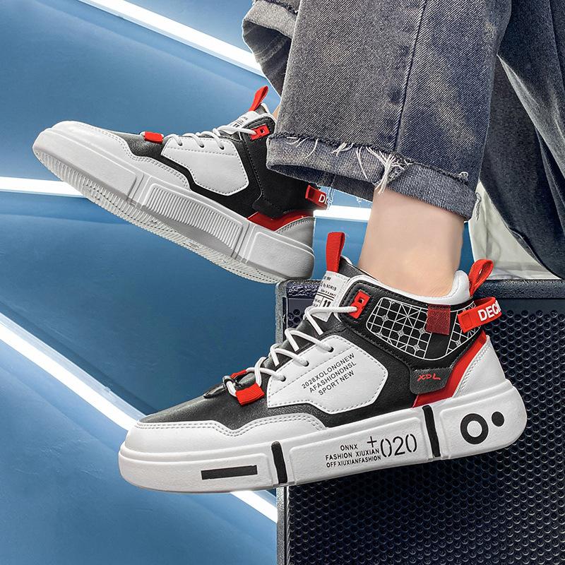 High-top men's shoes autumn and winter leisure sports student little white shoes board shoes adolescent couple velvet warm two cotton shoes