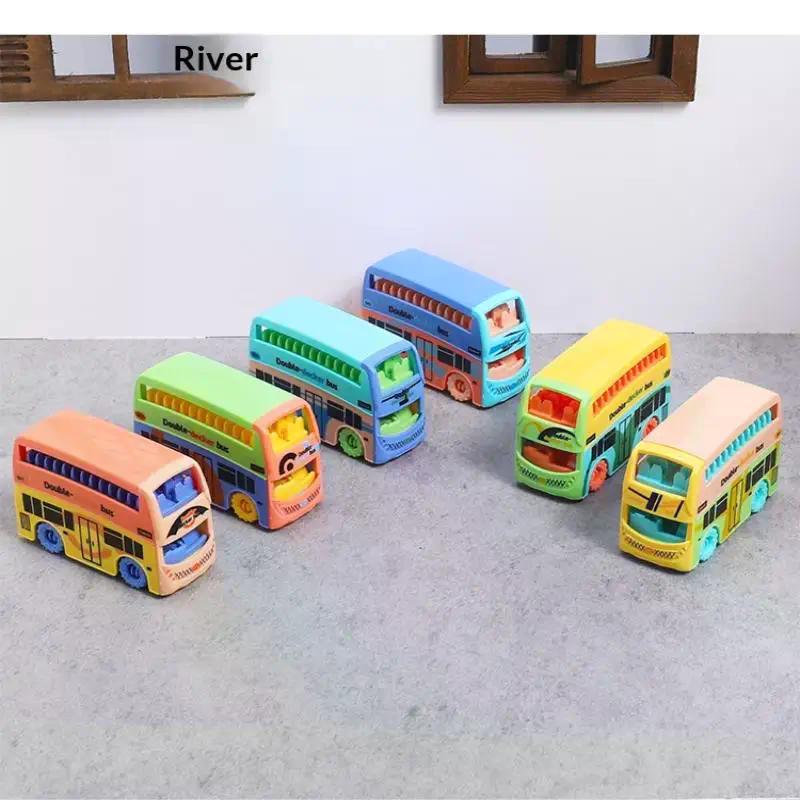 2Pcs Colorful Kids Play Bus Car Model Dollhouse Mini Double Bus Toy Early Educational Toys For Toddlers Boys Girls Gift