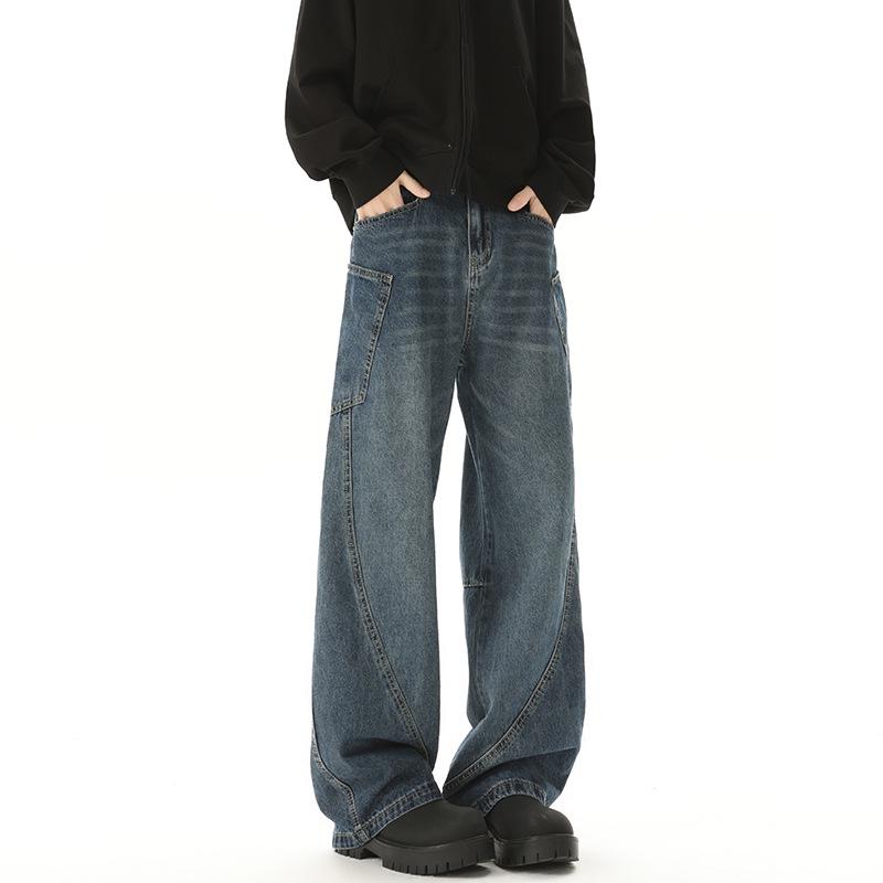 LKTM Men's American Retro Wide-Leg Jeans: Trendy Loose-Fit Scimitar Pants for Couples