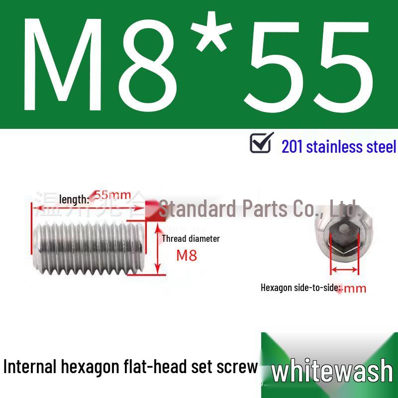 201 Stainless Steel Headless Set Screw - Flat End Socket Screw