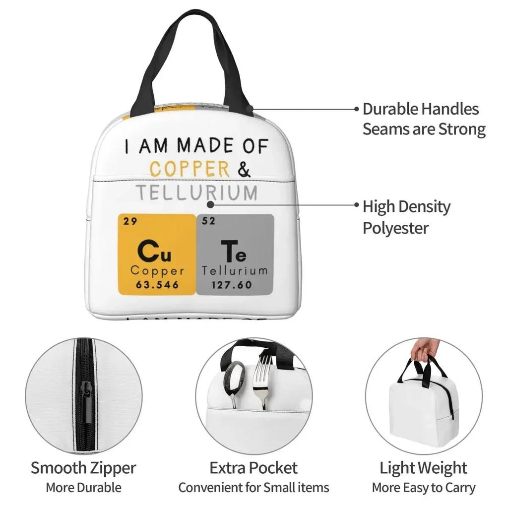 Elements Periodic Table Science Chemistry Chemical Insulated Lunch Bag for Women Kids Portable Food Boxes Thermal Lunch Box Tote