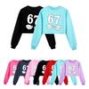 5391 Kids Girls Steal a Brainrot 67 Printed Cotton Long Sleeves Short Style Sweatshirt