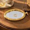 Round Decorative Tray with Mirrored Base Reflective Luxurious for Coffee Table,