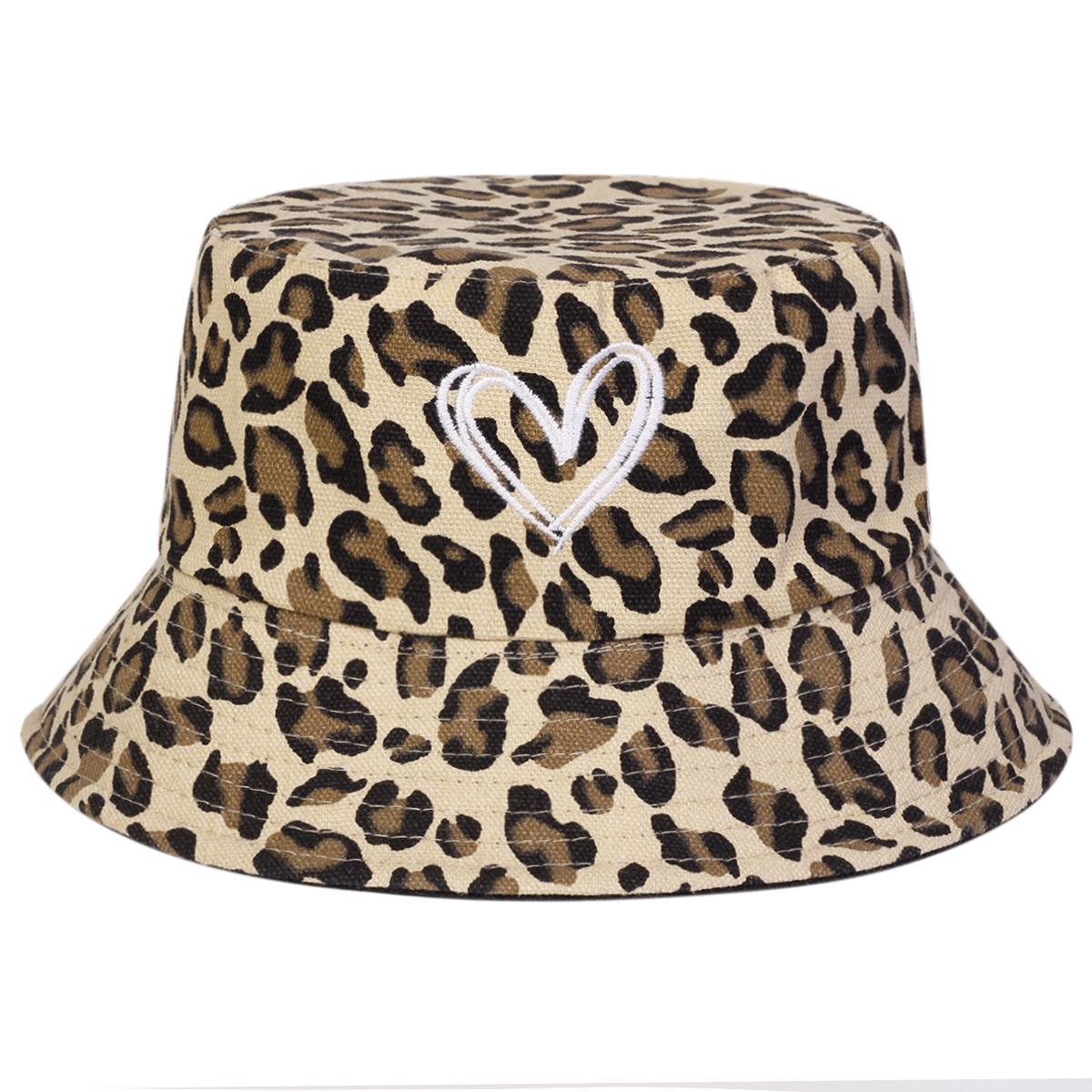 

Unisex Leopard Print With Hearts Panama Fisherman Hat Outdoor Travel Hat Sunscreen Hats For Men Women Bucket Hat