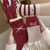 Red Socks, Women's Socks, Bow, Striped Mid-calf Socks, Big Red Socks, New Year Socks, Boneless Combed Cotton Socks