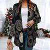 Women's Diamond Geometry 3D Print Long Sleeve Open Front Cardigan, Casual Loose Fit Lightweight Street Style Outerwear