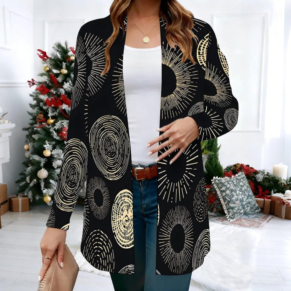 Women's Diamond Geometry 3D Print Long Sleeve Open Front Cardigan, Casual Loose Fit Lightweight Street Style Outerwear