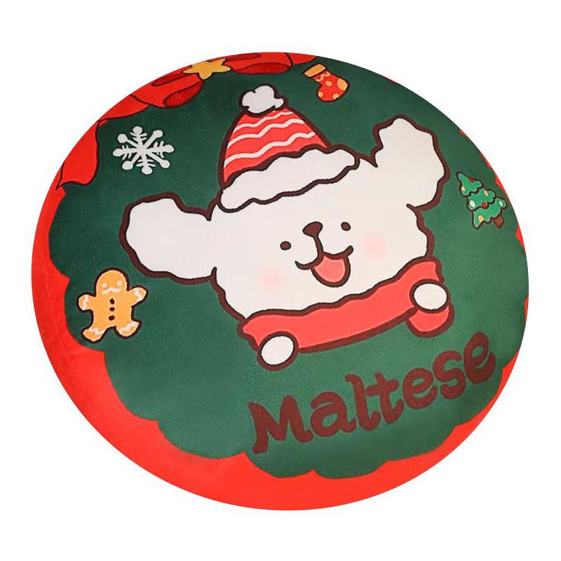 Christmas Animal Round Pillow Puppy Cushion Cushion Printed Cushion Sofa Waist Christmas Gift
