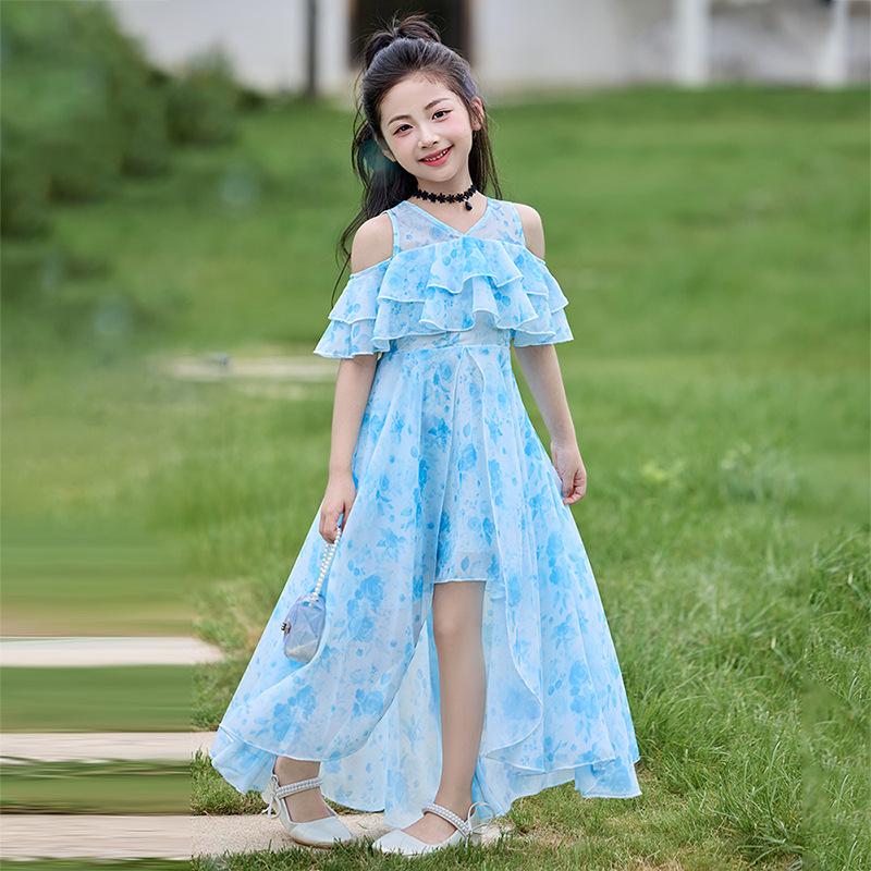 Girls Kids Princess Trailing Chiffon Summer Dress Little Girls Casual A Line Party Dress 120cm