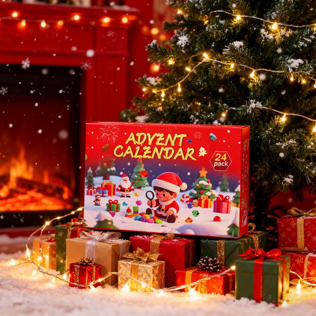 2025 Christmas Crystal Stone Gift Box 24 Days Christmas Countdown Jewelry Stamping Crystal Set for Kids Teens Adults