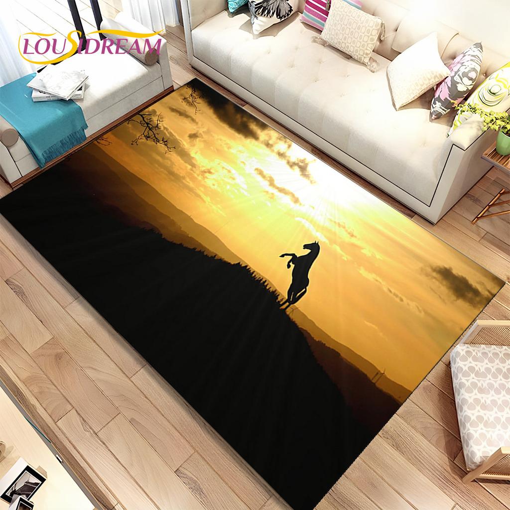 3D Animal Pentium Fine Horse Area Rug Large,Carpet Rug for Living Room Bedroom Sofa Doormat Decoration,kids Non-slip Floor Mat