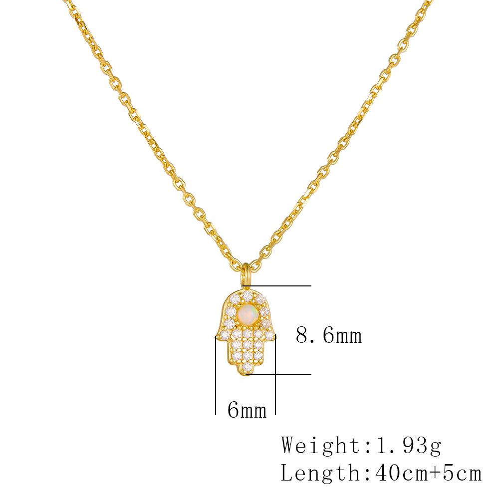 FULSUN Fashion Jewellery Necklace 925 Sterling Silver Minimalist Pink Opal Pendant Jewelry Hamsa With Opal Zircon Necklace 40+5cm
