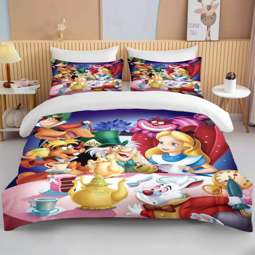 Alice In Wonderland Bedding Set Cartoon Baby 3 Pieces Set Bed Set King Size Pillowcase Adult Bed Cover Bedroom Bed Set Duvet