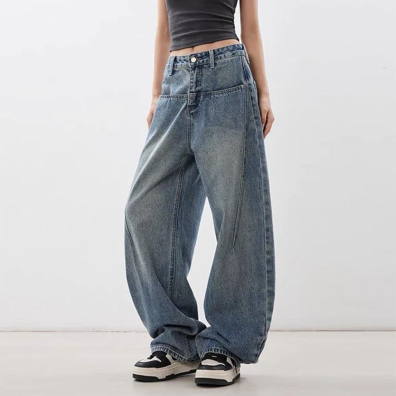 Vielseitige Lockere Säbelbein-Jeans Vielseitige Schmale Retro-Hose Stilvolle Klassische Denim-Silhouette Jeans, Vintage-Waschung mit Entspannter Passform