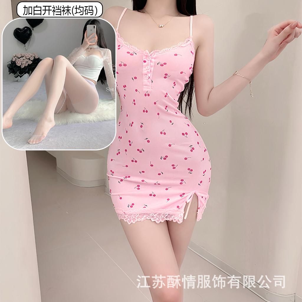 Sex lingerie pure desire cherry sexy women's bed small chest plus chest pad passion uniform seduction suit