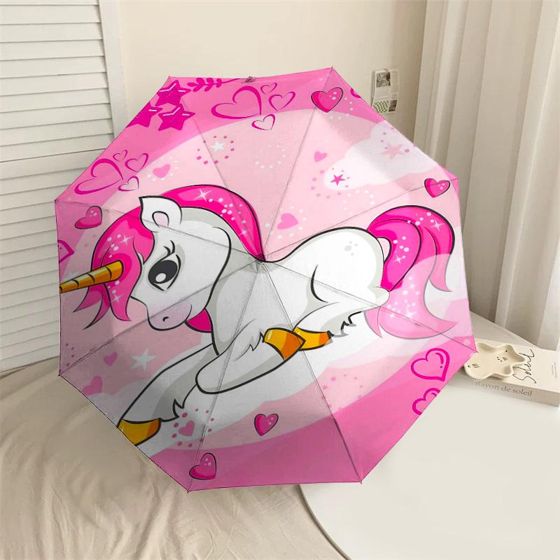 

1PC Unicorn Hearts Umbrella-8-Rib Reinforced Portable Folding Travel Suitable for All Seasons Outdoor Daily Use-G320