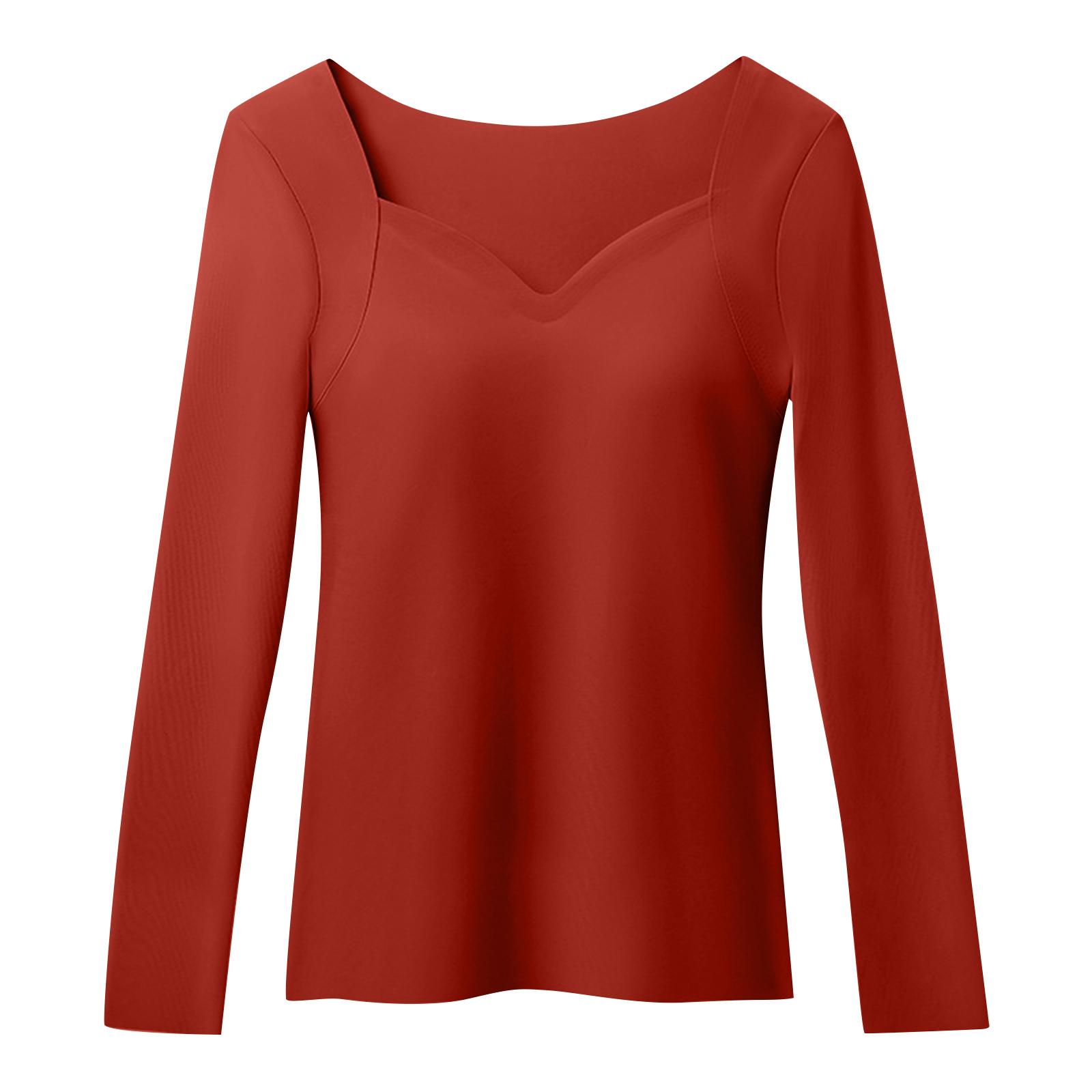 

Women s Solid Color Seamless Long Sleeved Thermal Underwear Top L красный