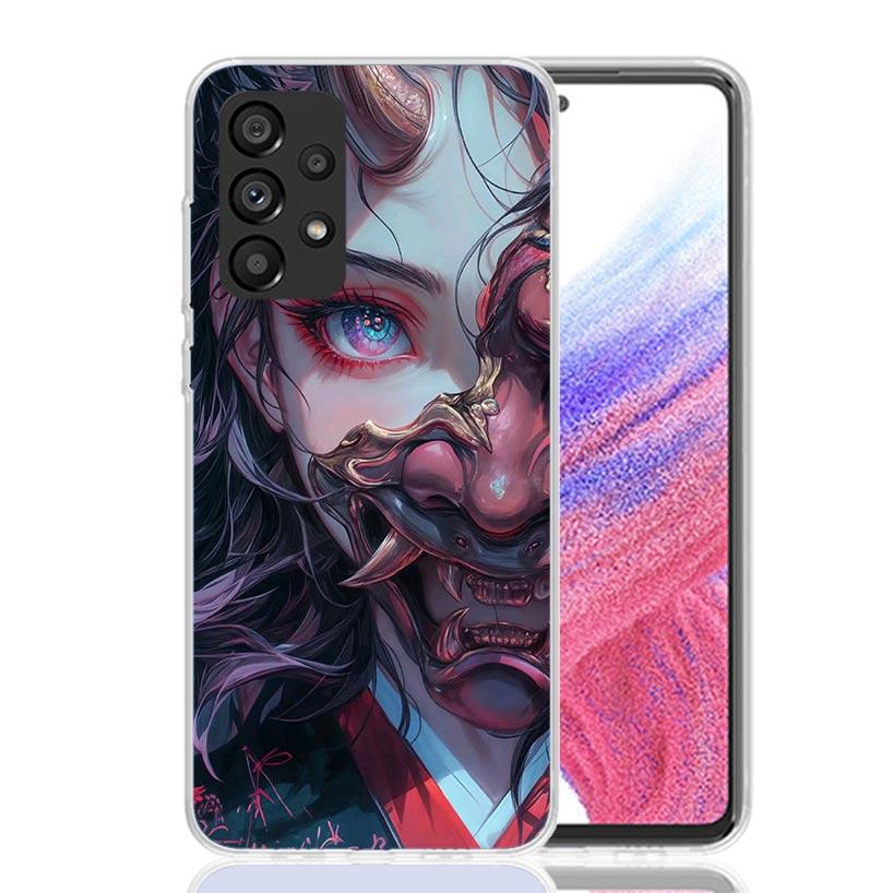 Japanese Oni Mask Girl Phone Case For Samsung Galaxy A52 A32 A22 A12 A02S A50S A30S A51 A31 AA71 Note 20 Ultra 10 S10 Plus Galax