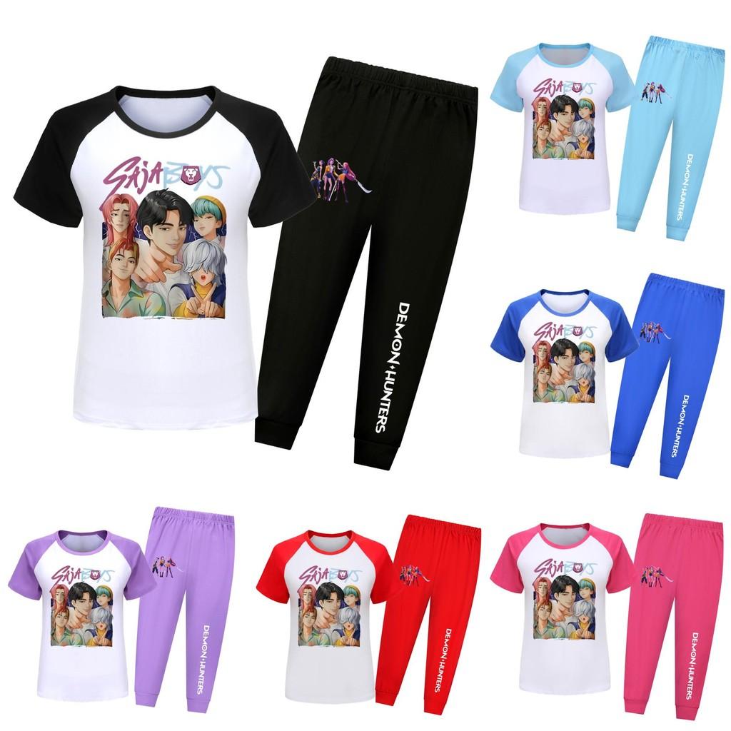 Kpop Demon Hunters Saja Jongens Patroon Kinder Katoenen Pyjamaset Met Cartoon Patroon Voor Zomer En Lente Nachtkleding