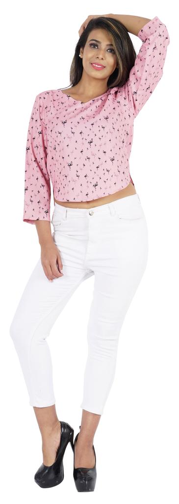 Bimba Womens 3 4th Sleeve Short Top Sweetheart Neck Top Printed Summer