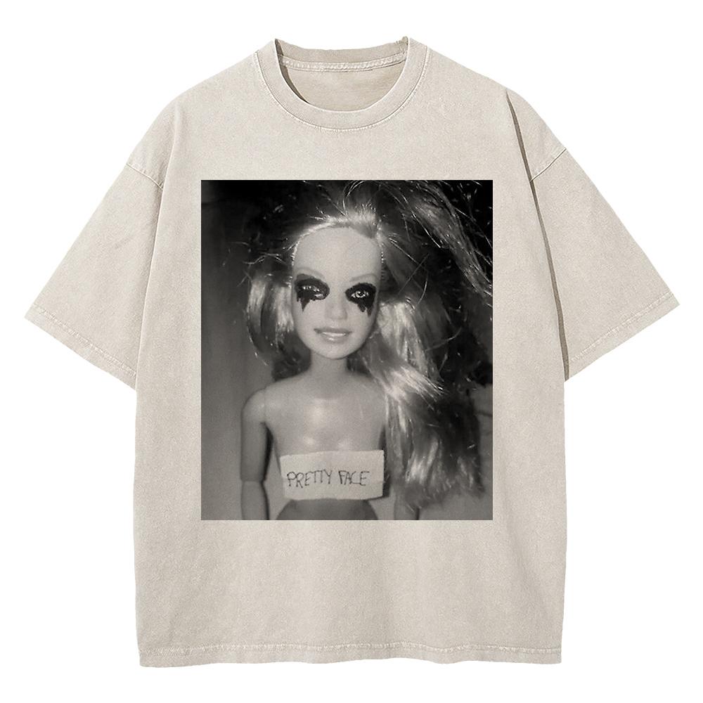 

Cotton Vintage Washed Kawaii Disgusting Doll Face Funny Meme T Shirt Fashion Menwomen Male Acid Wash Tees Vintage S
