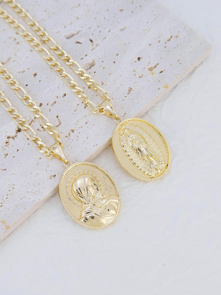 1 Piece 14k Gold Plated Virgin Mary Christ Pendant Necklace St. Jude Joseph Religious Jewelry