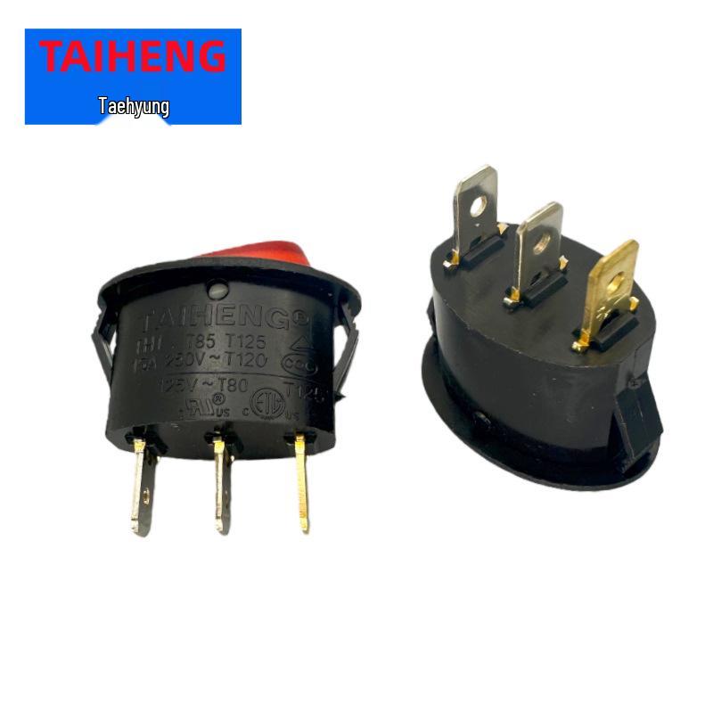 TAIHENG TH1 15A Oval Rocker Switch with Light, 3-Pin, 2-Position Power Toggle
