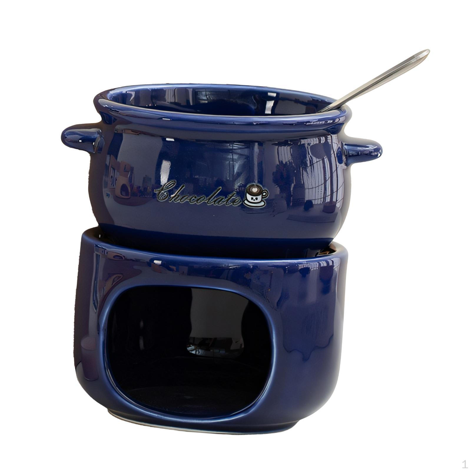 

Керамический набор для шоколадного фондю, подогреватель масла, кухонная утварь для и сырного фондю. темно-синий