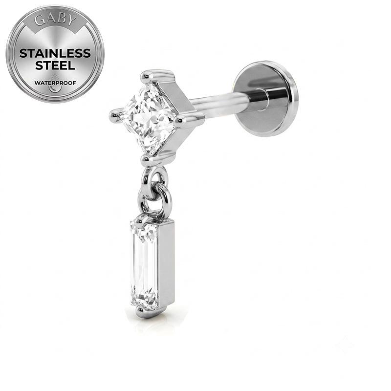 Euro Cross 316L Stainless Steel Heart-Shaped Zircon Threaded Ear and Lip Stud.