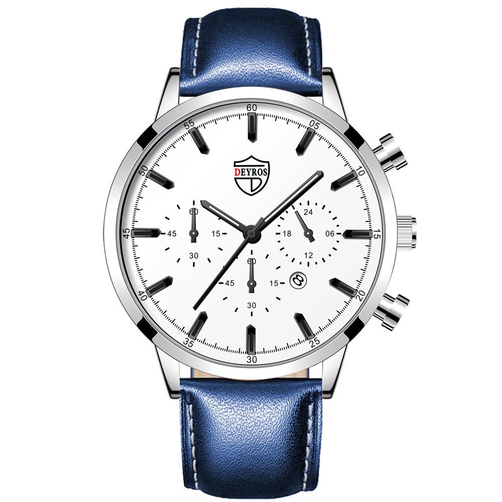 

Чоловічий годинник Простий студентський годинник Чоловічий годинник з календарем Кварцовий спортивний годинник Шкіряний годинник срібний/синій