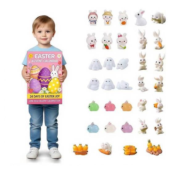 24Pcs Easter Bunny Countdown Calendar Dig Kit Treasure Hunt Excavation Toys for Kids Includes Dig Tools & Surprise Figurines Fun DIY Activity for Boys