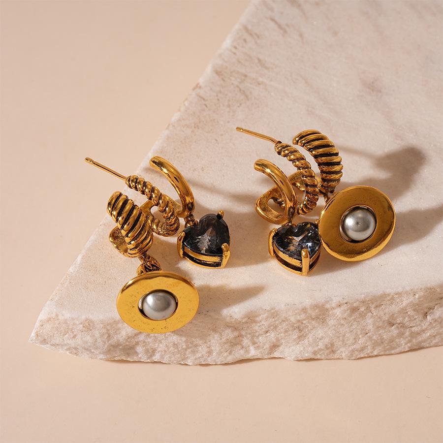 Vintage Zircon Heart Saturn Silver Earrings: Stylish, High-End European and American Design for Women.