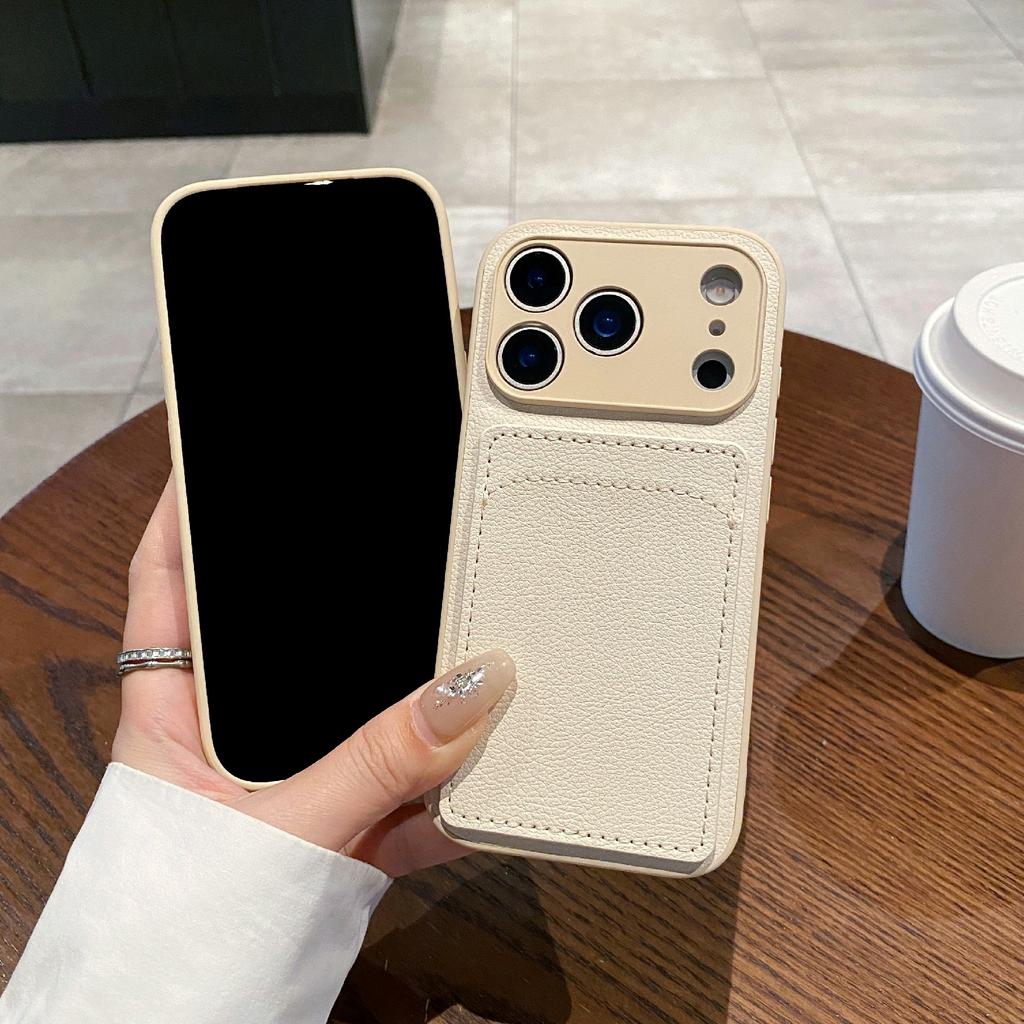 Für iPhone 17 Pro Max Hülle Unifarbene PU-Leder-TPU-Kartenhalter-Handyhülle