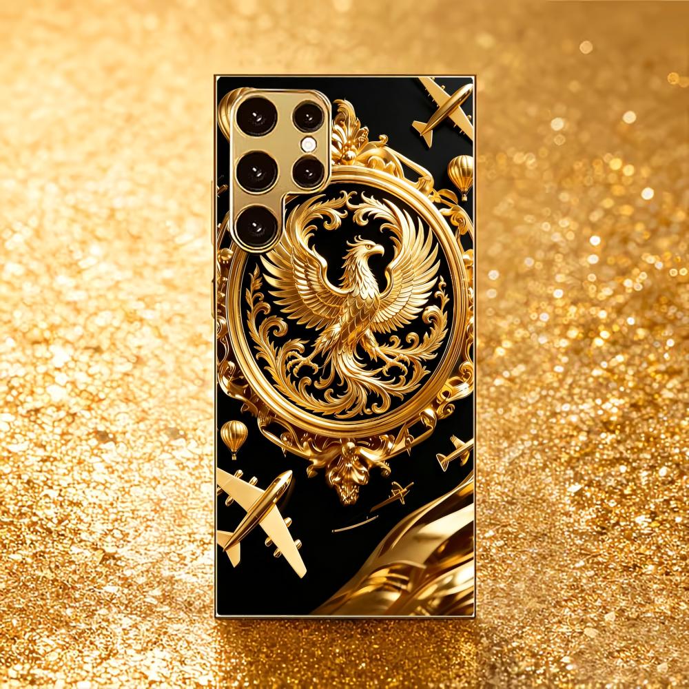 Sparkling Gold Phoenix phone case glass s25 ultra case s26 ultra case for Samsung Galaxy S26 S25 S24 S23 S22 FE Ultra Plus