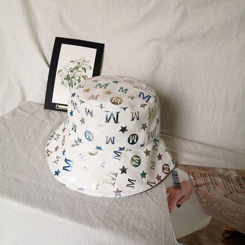 Bronzing Color Letter Fisherman Hat Breathable Cotton Printing Bright and Sparkling Wild Fisherman Hat Fashion Joker Bucket Hat