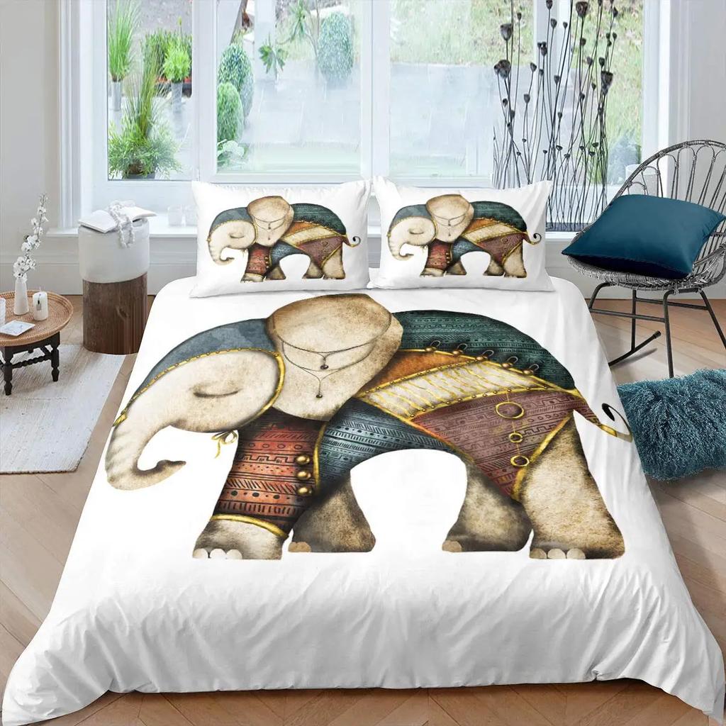 Kids Elephant Bedding Set King/Queen Size Cartoon Cute Animal Duvet Cover for Girls Boys Lovely Wildlife Polyester Quilt Cover