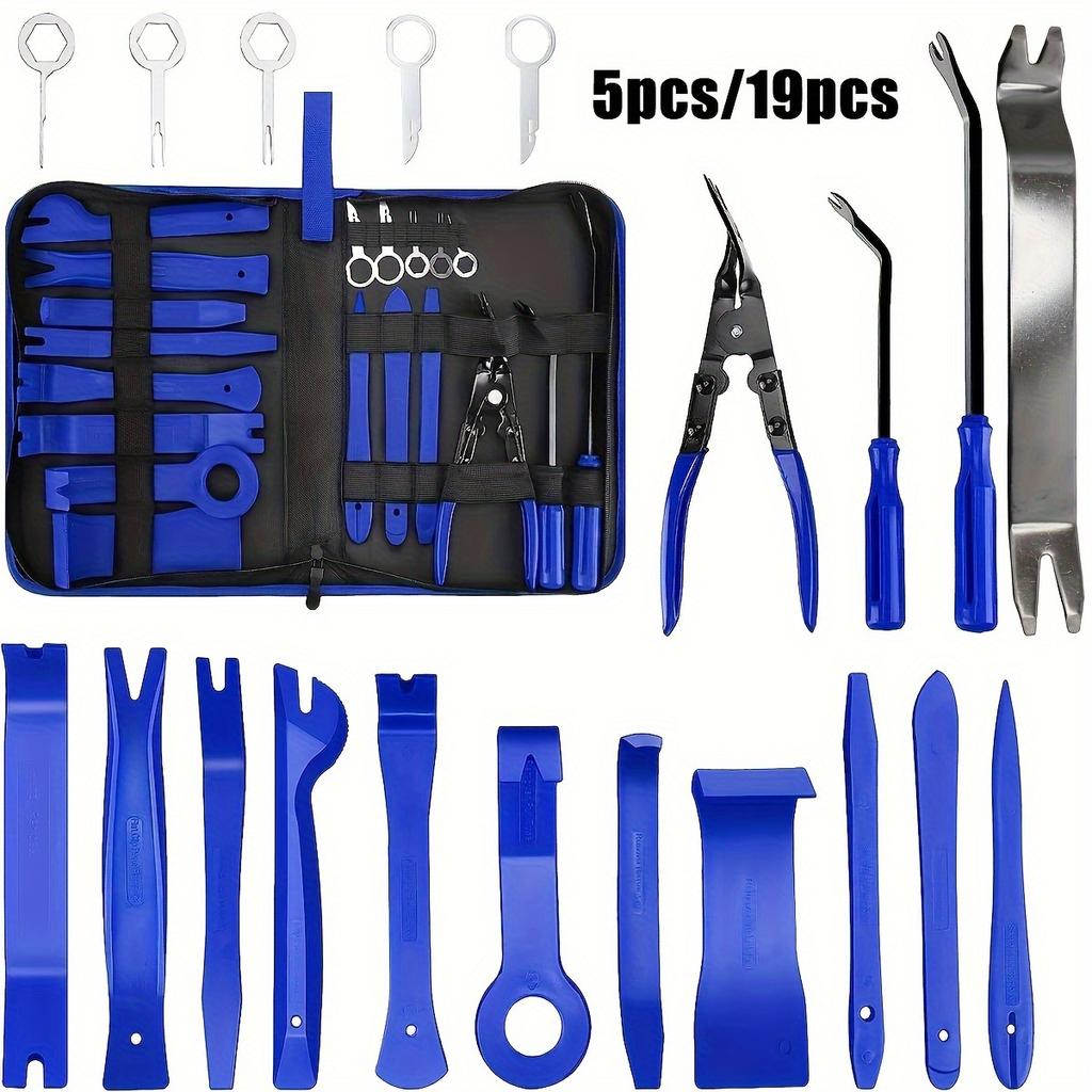 5pcs/19pcs Trim Removal Tool Set & Clip Plier Upholstery Remover Nylon Car Panel Removal Set with Portable Storage Bag