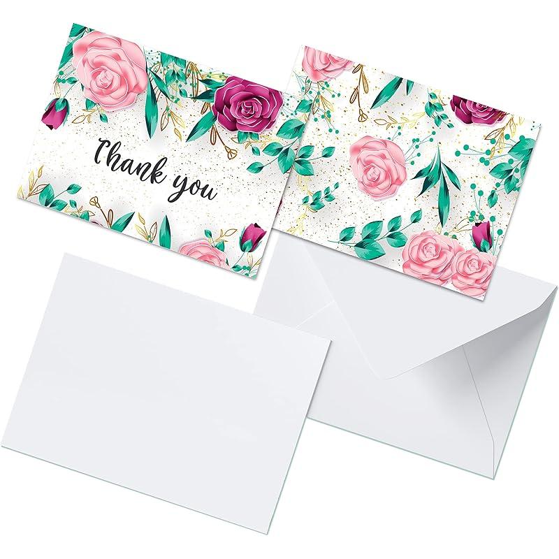 Clickedin Thank You Cards, Elegant Flowers Theme, 12 Cards and Envelopes